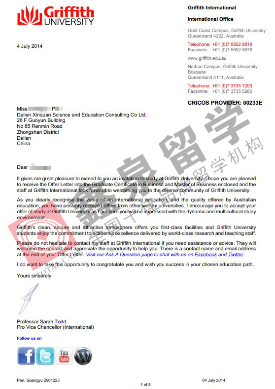 澳洲格里菲斯大学商科GC+硕士课程申请条件