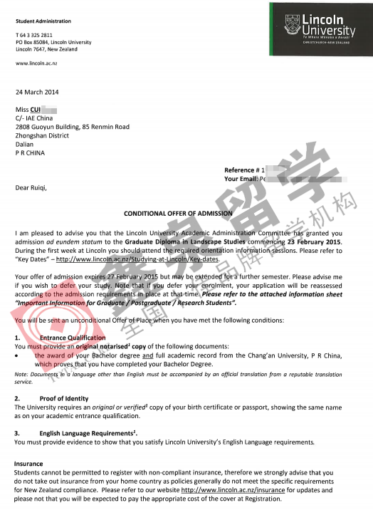 新西兰林肯大学景观硕士申请条件