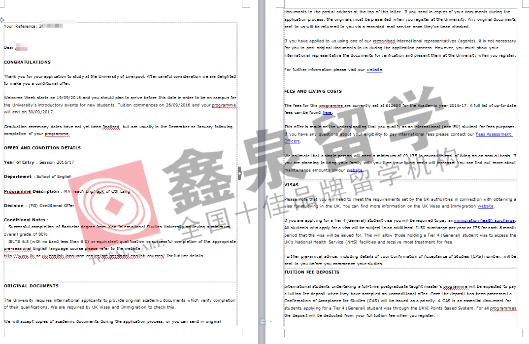 英国利物浦大学TESOL硕士申请条件