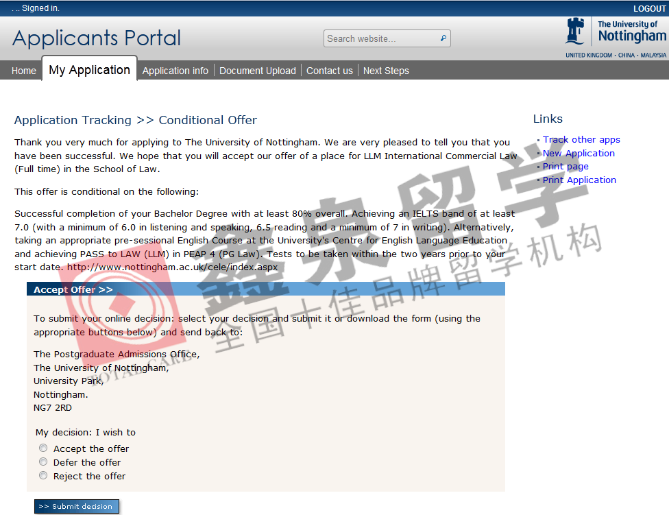 英国诺丁汉大学国际商法硕士申请条件