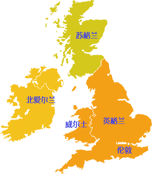 英国四个国家地图图片